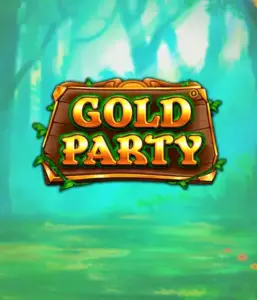 Скриншот слота Gold Party от Pragmatic Play, демонстрирующий яркий и веселый мир ирландской тематики с золотыми монетами, лепреконами и радужными мотивами. На переднем плане виден игровой экран с 5 барабанами и 3 рядами, окруженный ирландским пейзажем и горшками золота, формирующими атмосферу праздника и волшебства.